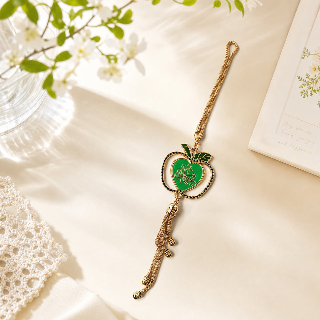 HilalHaven Gem Edged Fruit Shape Heart Thuluth Allah Tassel Accent Car Pendant - Green - image 5