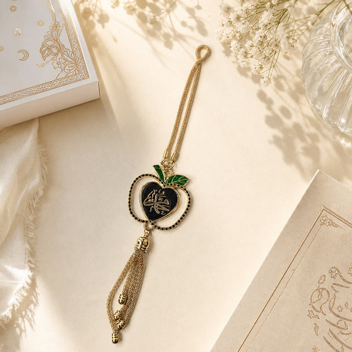 HilalHaven Gem Edged Fruit Shape Heart Thuluth Allah Tassel Accent Car Pendant - Black - image 1