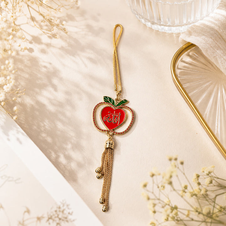 HilalHaven Gem Edged Fruit Shape Heart Thuluth Allah Tassel Accent Car Pendant - Red - image 3