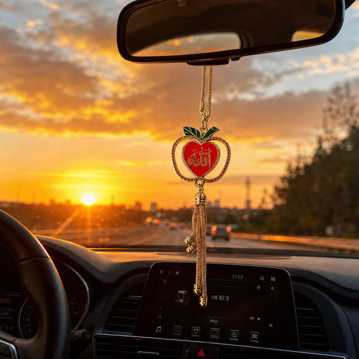 HilalHaven Gem Edged Fruit Shape Heart Thuluth Allah Tassel Accent Car Pendant - image 2