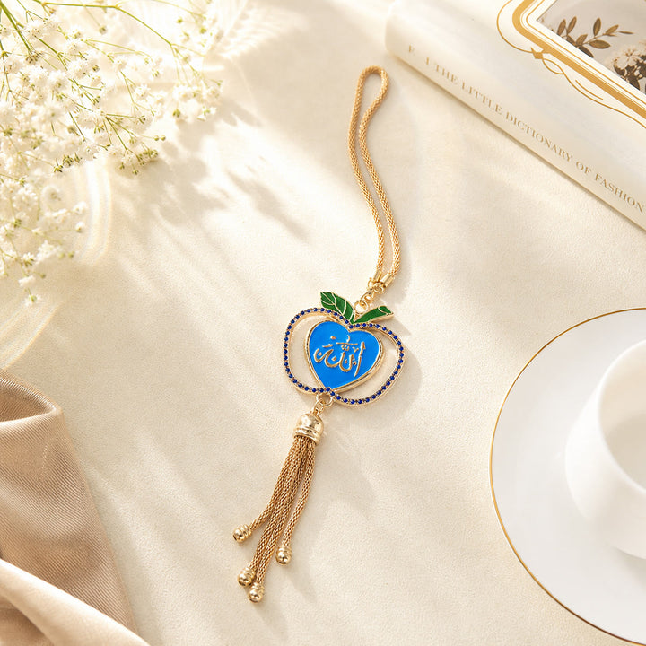 HilalHaven Gem Edged Fruit Shape Heart Thuluth Allah Tassel Accent Car Pendant - Blue - image 7