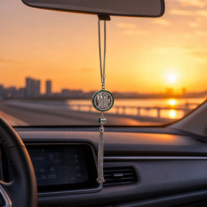 HilalHaven Round Frame Historic Mosque Pendant Tassel Charm Car Pendant - image 4