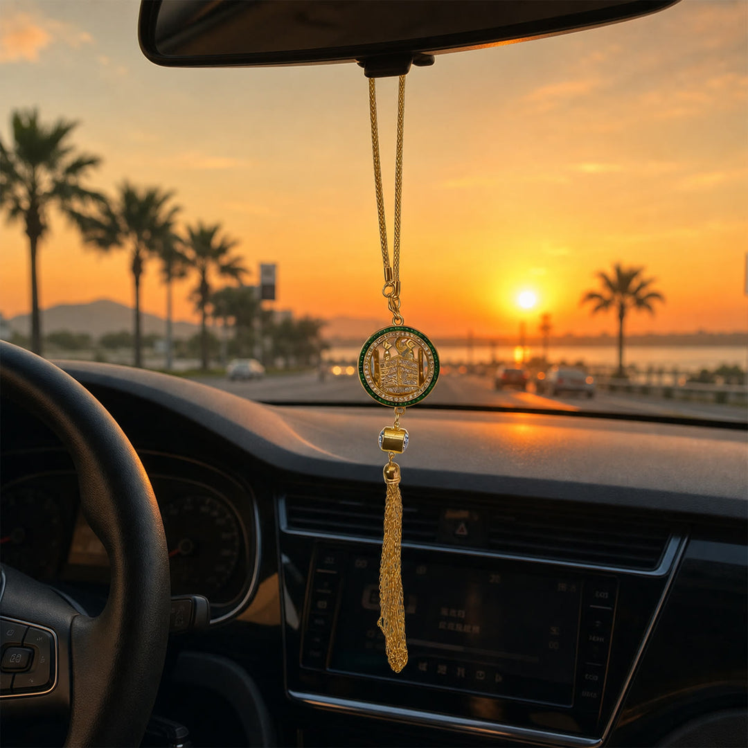 HilalHaven Round Frame Historic Mosque Pendant Tassel Charm Car Pendant - image 2