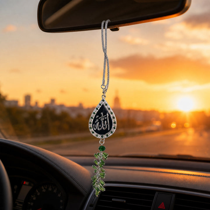 HilalHaven Teardrop Silhouette Praise Phrase Rhinestone Trim Alloy Car Pendant - image 6