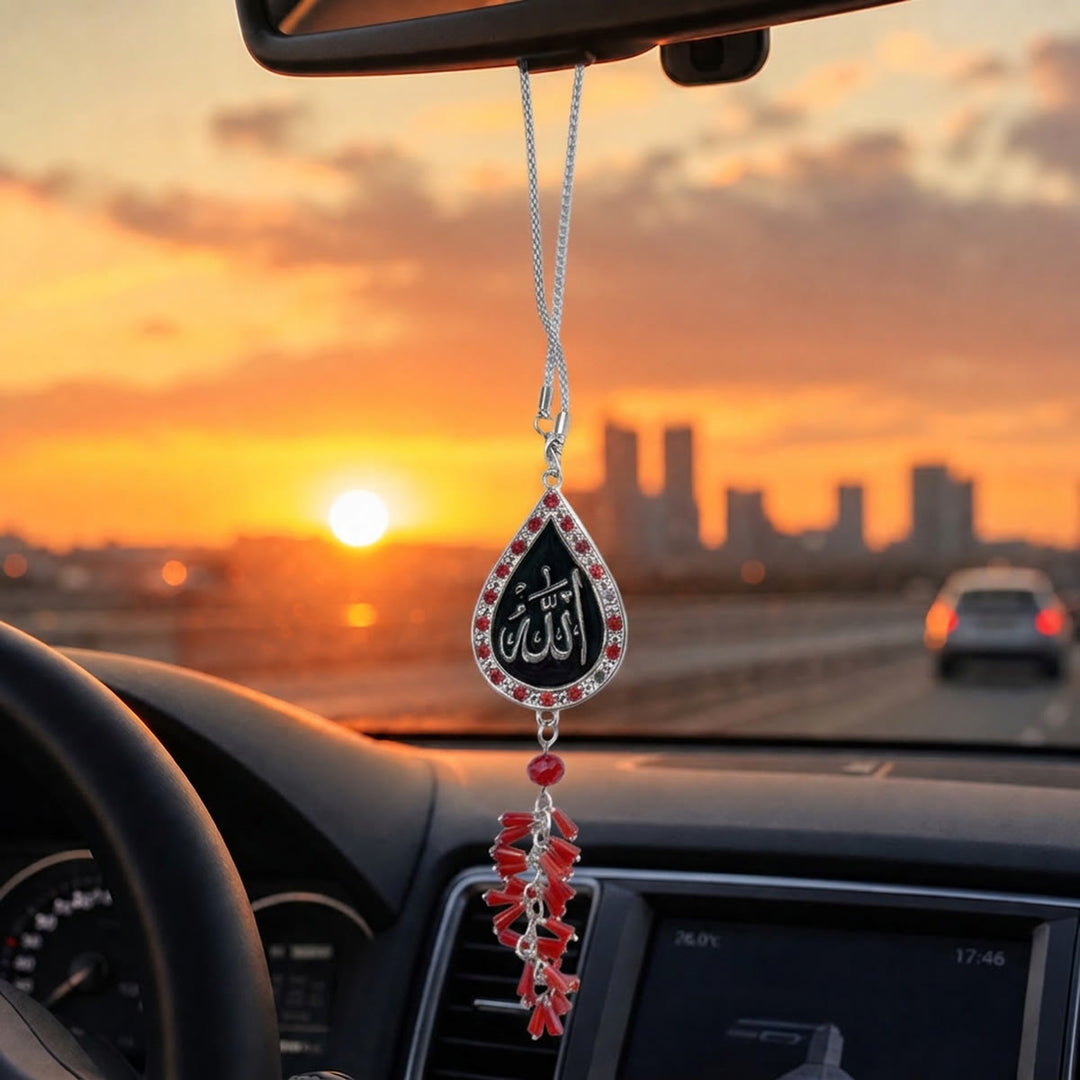 HilalHaven Teardrop Silhouette Praise Phrase Rhinestone Trim Alloy Car Pendant - image 8