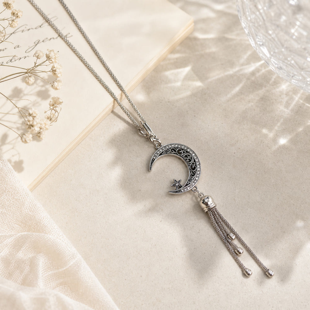 HilalHaven Lunar-Vine Celestial Accent Tassel Rhinestone Rim Alloy Car Pendant - unar-Vine Celestial Accent Car Pendant - image 1