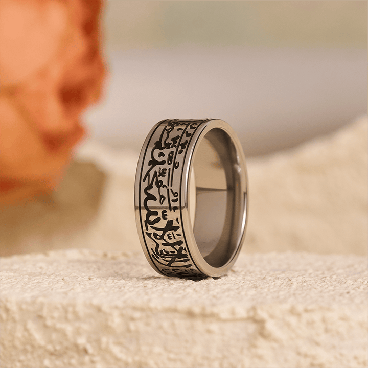 HilalHaven Devotion Shahada Engraved Spinner Ring — Polished Titanium Steel - image 2