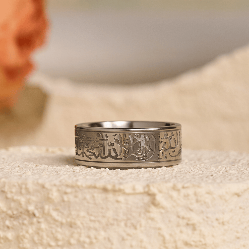 HilalHaven Devotion Shahada Engraved Spinner Ring — Polished Titanium Steel - Silver Ring with Silver Lettering - US11 - image 12