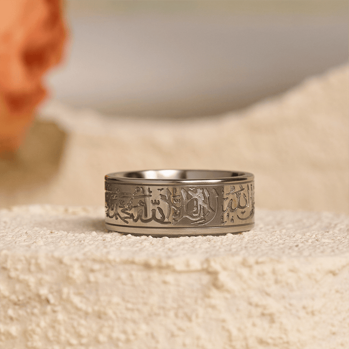 FREE Today: Devotion Shahada Engraved Spinner Ring — Polished Titanium Steel - Silver Ring with Silver Lettering - US11 - image 11