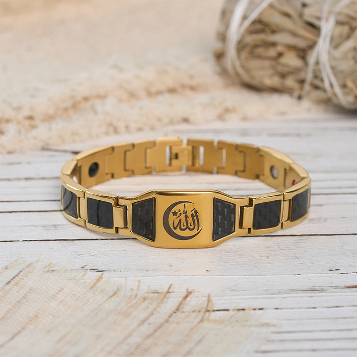 HilalHaven Modular Square Panel Allah Multi-Verse Link Bracelet Two-Tone Titanium Steel Business Bracelet  - Alhamdulillah - image 2