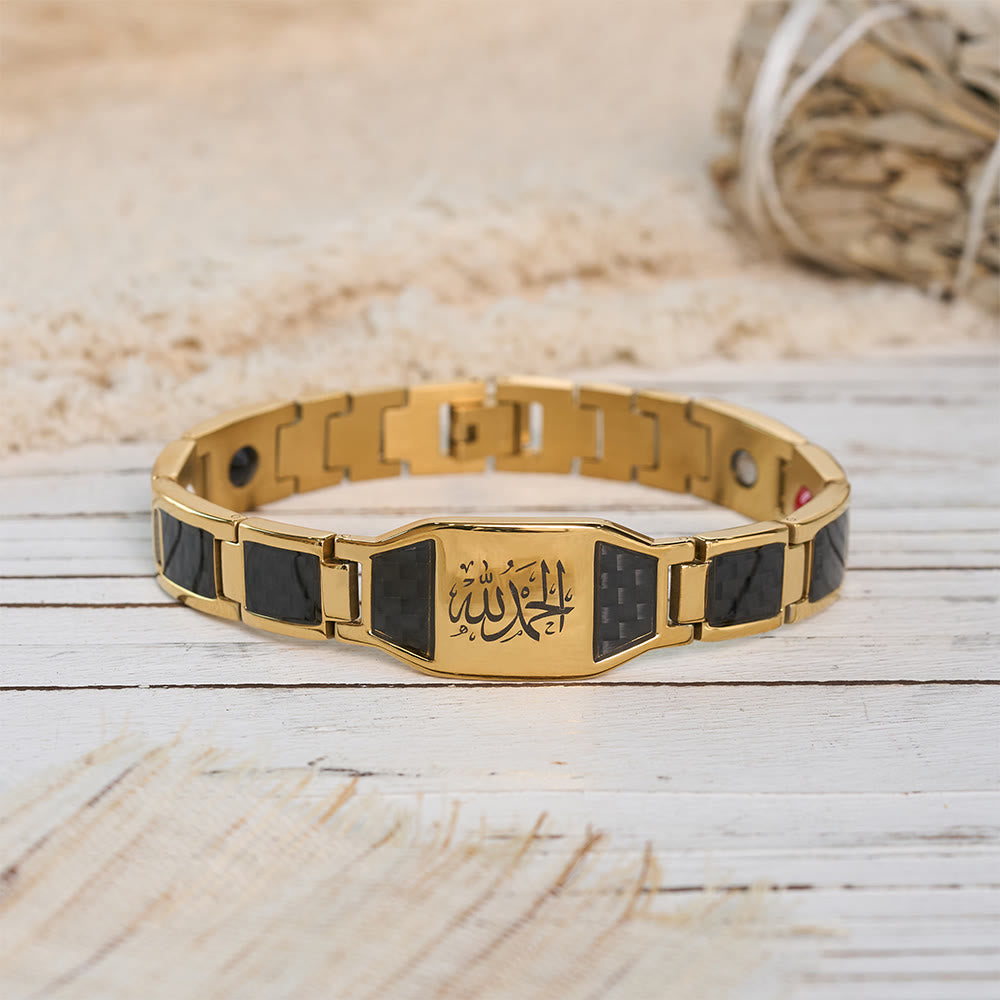 HilalHaven Modular Square Panel Allah Multi-Verse Link Bracelet Two-Tone Titanium Steel Business Bracelet  - Ma sha Allah - image 4