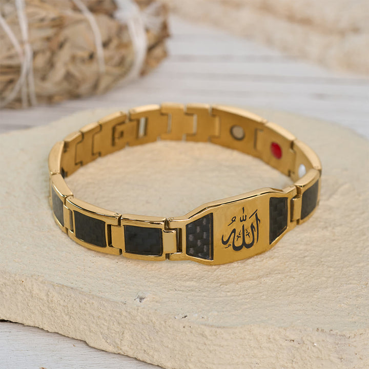 HilalHaven Modular Square Panel Allah Multi-Verse Link Bracelet Two-Tone Titanium Steel Business Bracelet  - image 5