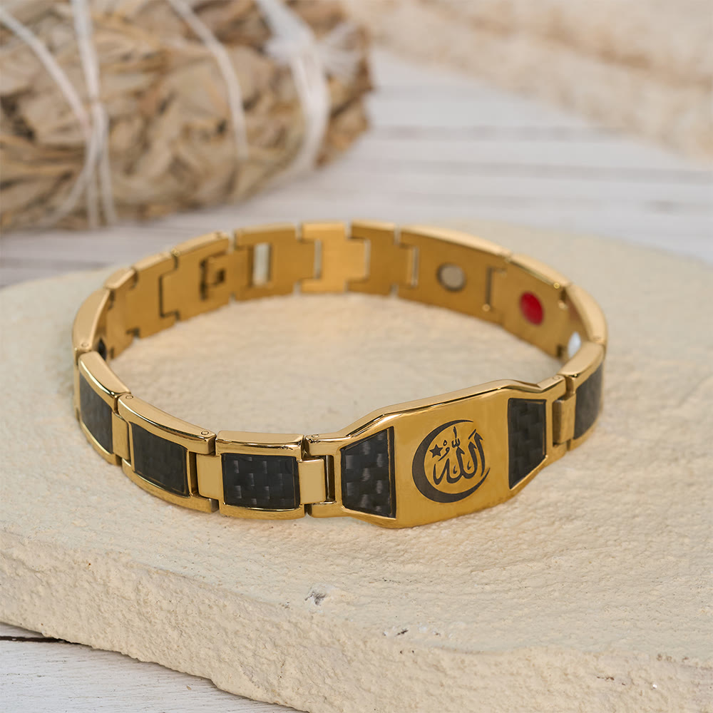 HilalHaven Modular Square Panel Allah Multi-Verse Link Bracelet Two-Tone Titanium Steel Business Bracelet  - image 0