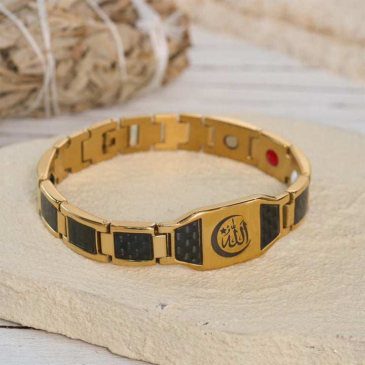 HilalHaven Modular Square Panel Allah Multi-Verse Link Bracelet Two-Tone Titanium Steel Business Bracelet  - image 0