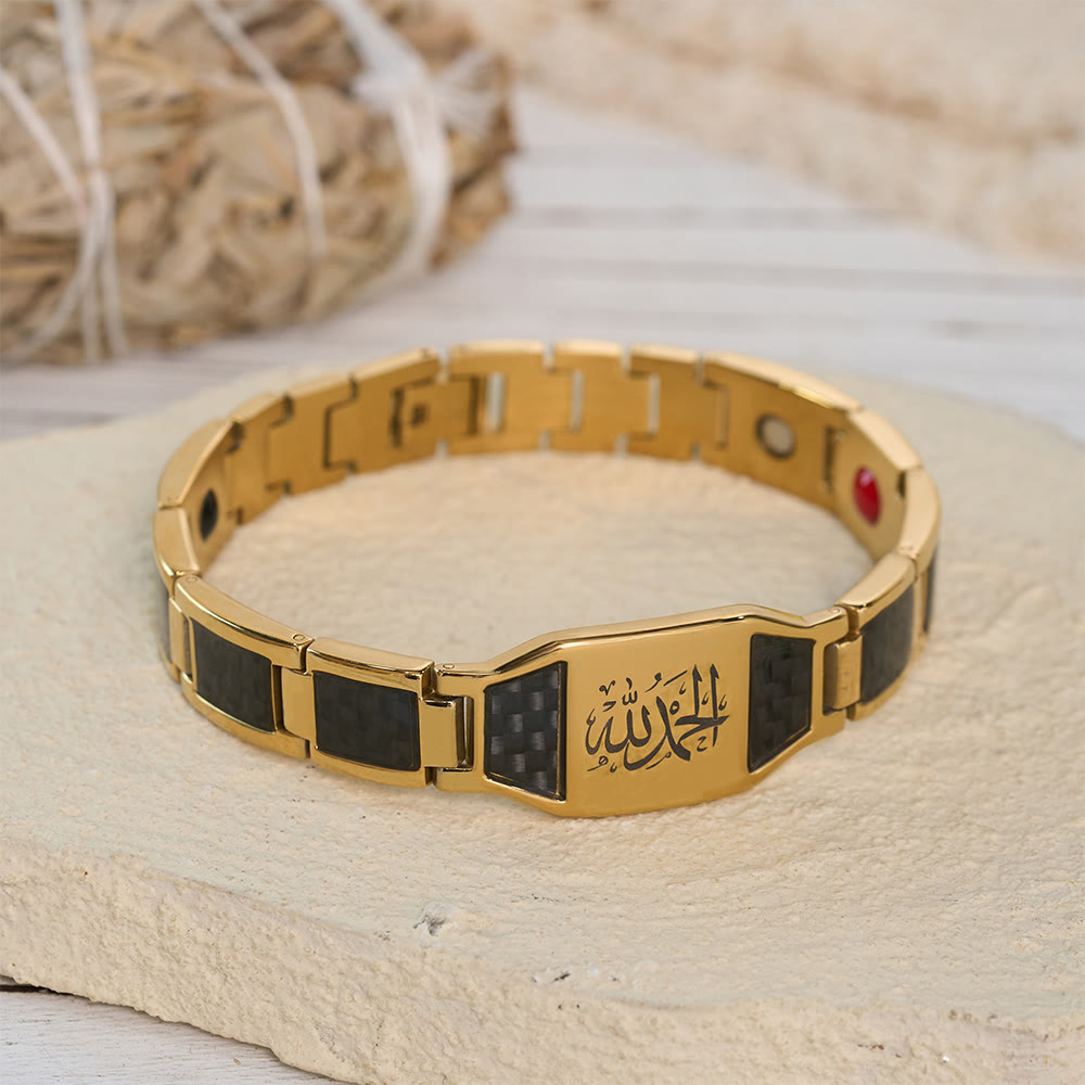HilalHaven Modular Square Panel Allah Multi-Verse Link Bracelet Two-Tone Titanium Steel Business Bracelet  - image 3