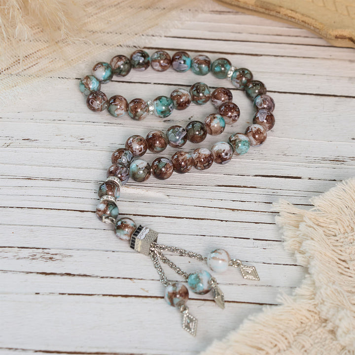 HilalHaven Marbled Globe  Handcrafted Glass Minimal 33 Beads Tasbih  - Brown - image 5