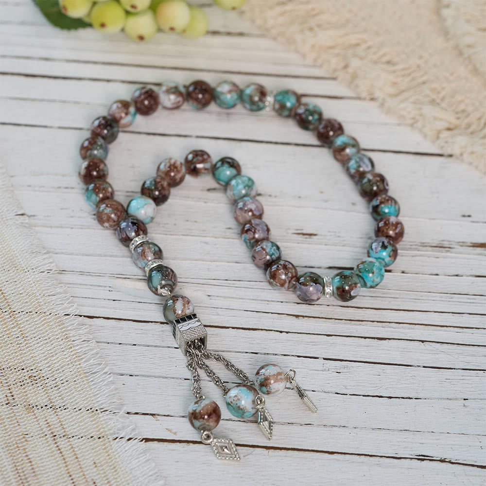 HilalHaven Marbled Globe  Handcrafted Glass Minimal 33 Beads Tasbih  - image 7