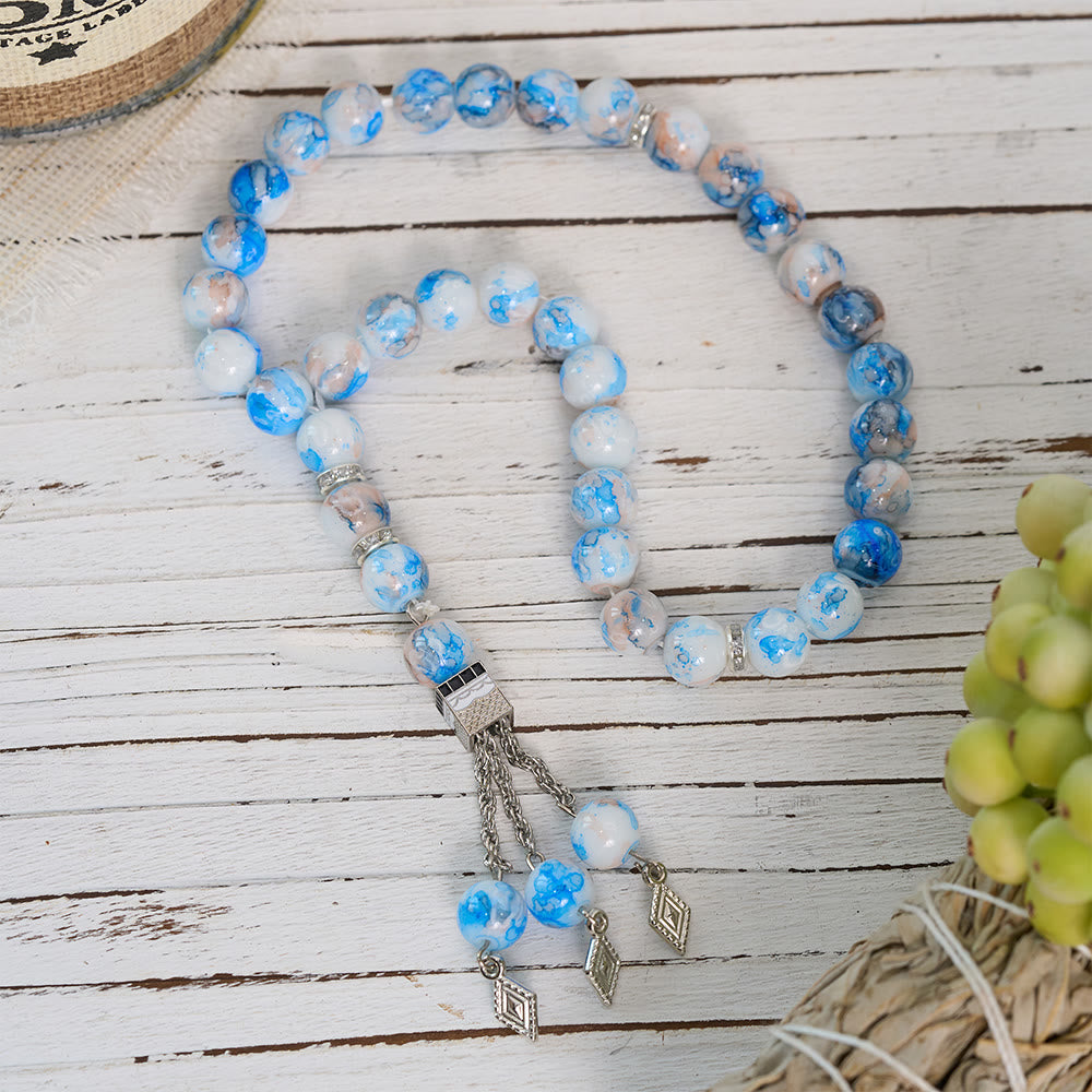 HilalHaven Marbled Globe  Handcrafted Glass Minimal 33 Beads Tasbih  - image 2