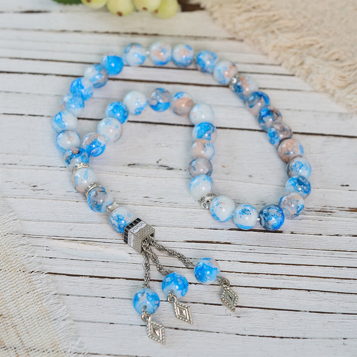 HilalHaven Marbled Globe  Handcrafted Glass Minimal 33 Beads Tasbih  - image 1
