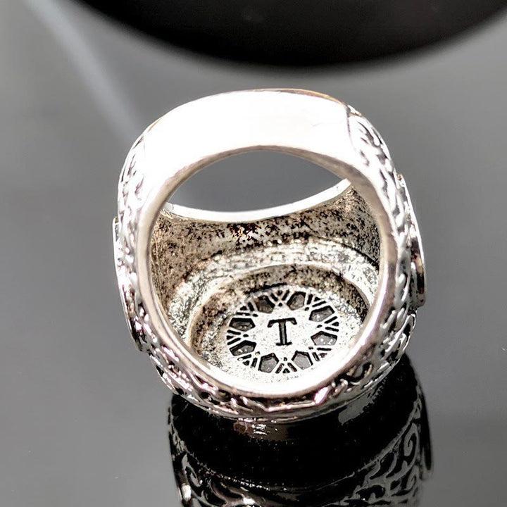 HilalHaven Gem Border Round Core Creed Inscription Carved Band Signet Ring - image 5