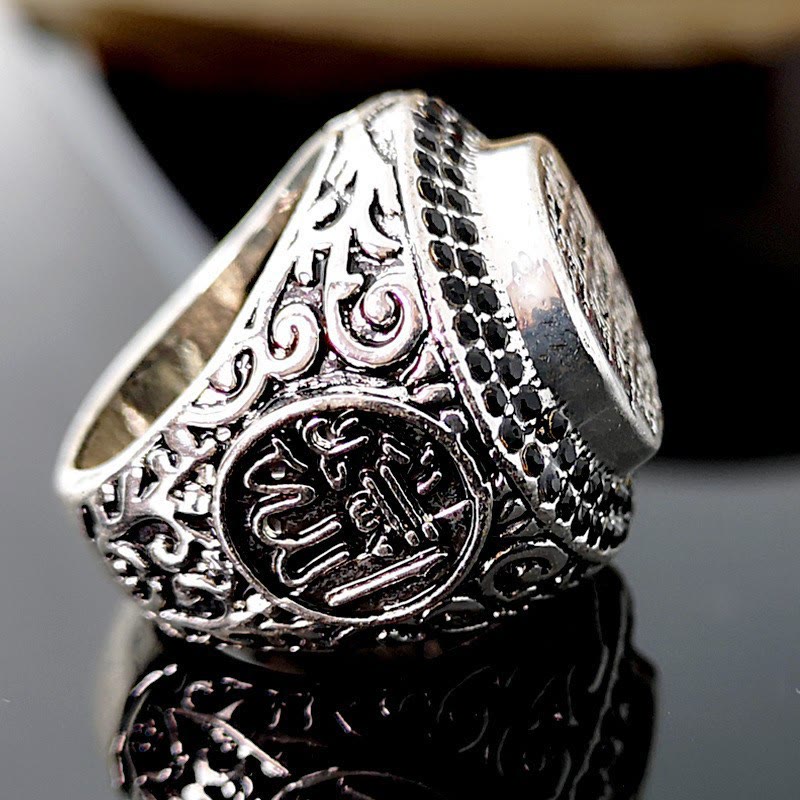 HilalHaven Gem Border Round Core Creed Inscription Carved Band Signet Ring - image 2