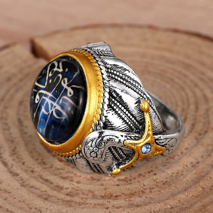 HilalHaven Wing Relief Dome Trust Verse Signet Ring Two-Tone Electroplated Alloy  Statement Ring - image 3