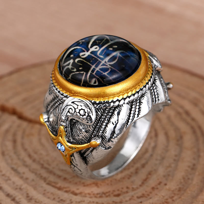 HilalHaven Wing Relief Dome Trust Verse Signet Ring Two-Tone Electroplated Alloy  Statement Ring - image 5
