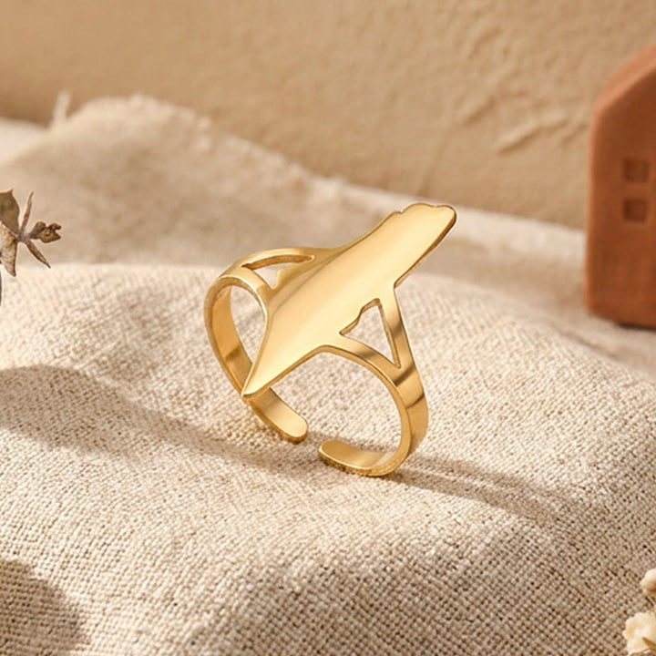 HilalHaven :Palestine Land Outline Open Statement Ring Polished Adjustable Titanium Steel Geometric Ring - Golden Solid Ring - image 4