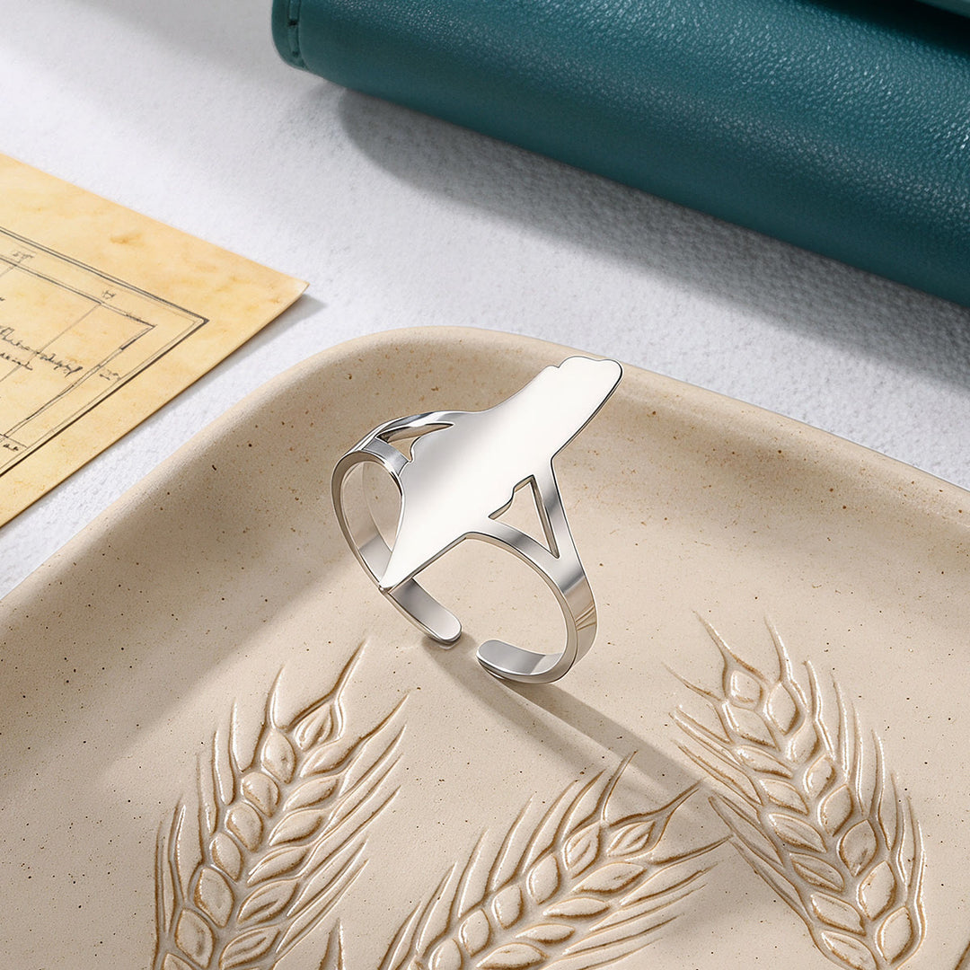 HilalHaven :Palestine Land Outline Open Statement Ring Polished Adjustable Titanium Steel Geometric Ring - Silver Solid Ring - image 4