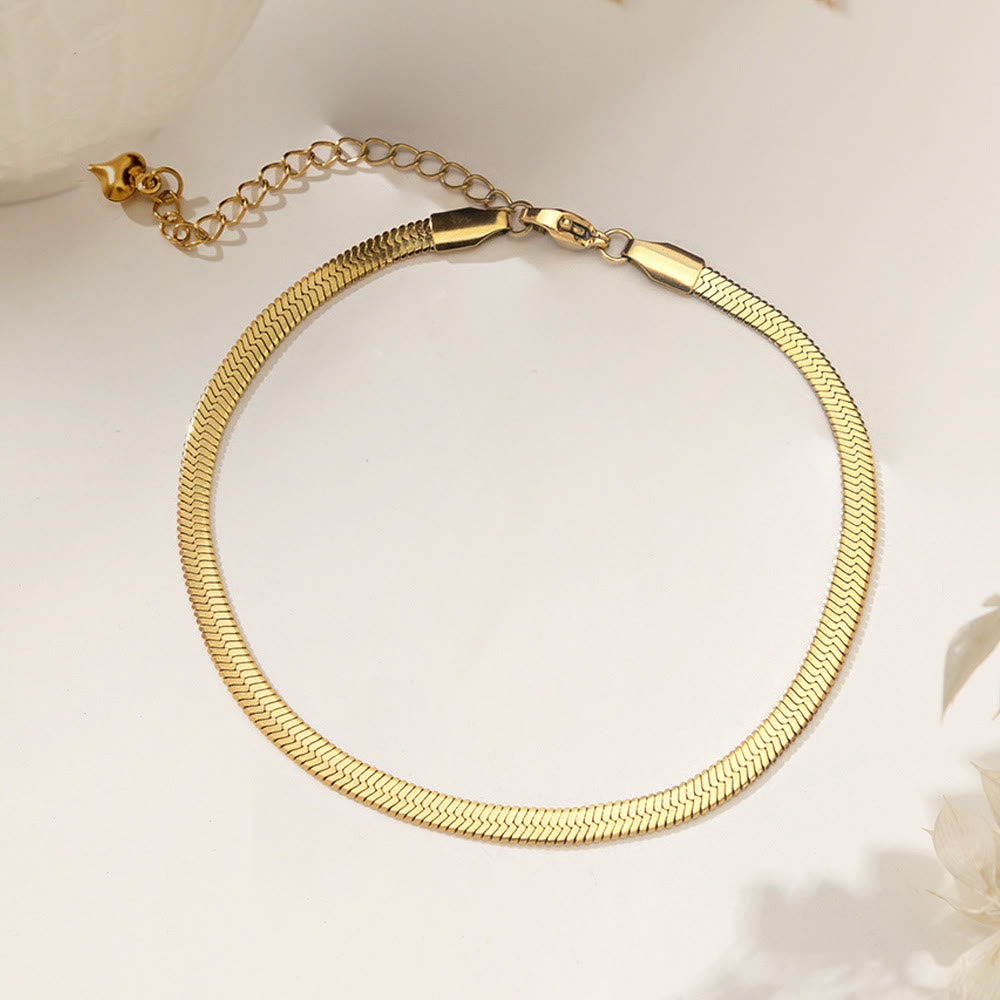 HilalHaven Flat Scale Chain Heart Accent Ankle Strand Polished Stainless Steel Minimal Bracelet - Golden - image 3