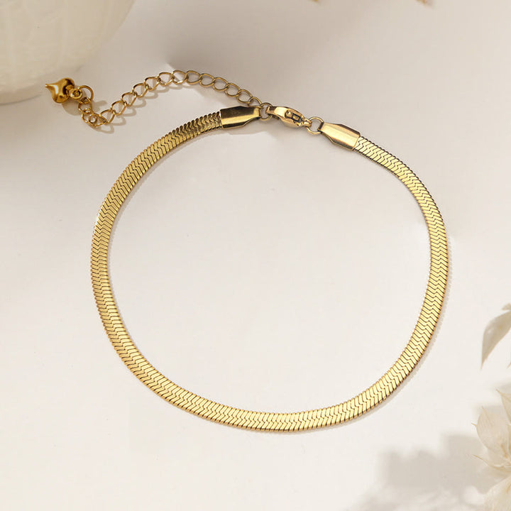 HilalHaven Flat Scale Chain Heart Accent Ankle Strand Polished Stainless Steel Minimal Bracelet - Golden - image 3