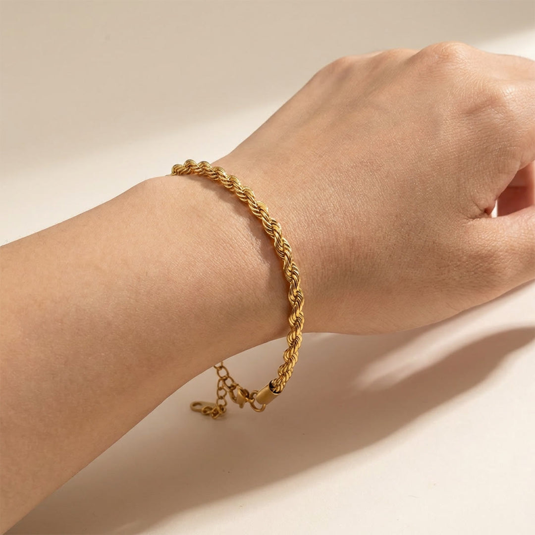 HilalHaven Twisted Thread Wrist Strand Polished Adjustable Stainless Steel Rope Bracelet - image 4