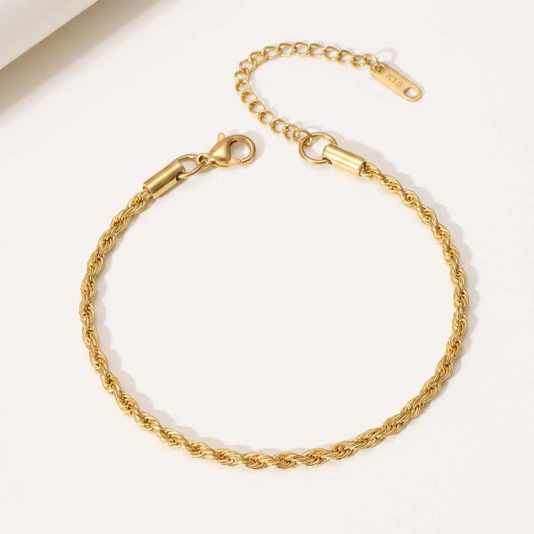 HilalHaven Twisted Thread Wrist Strand Polished Adjustable Stainless Steel Rope Bracelet - 3mm - image 3
