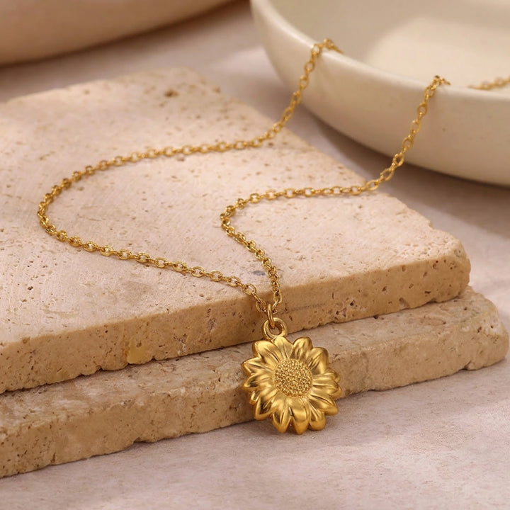 HilalHaven Everyday Floral Petal Bloom Pendant Polished  Cable Stainless Steel Chain Necklace - image 4