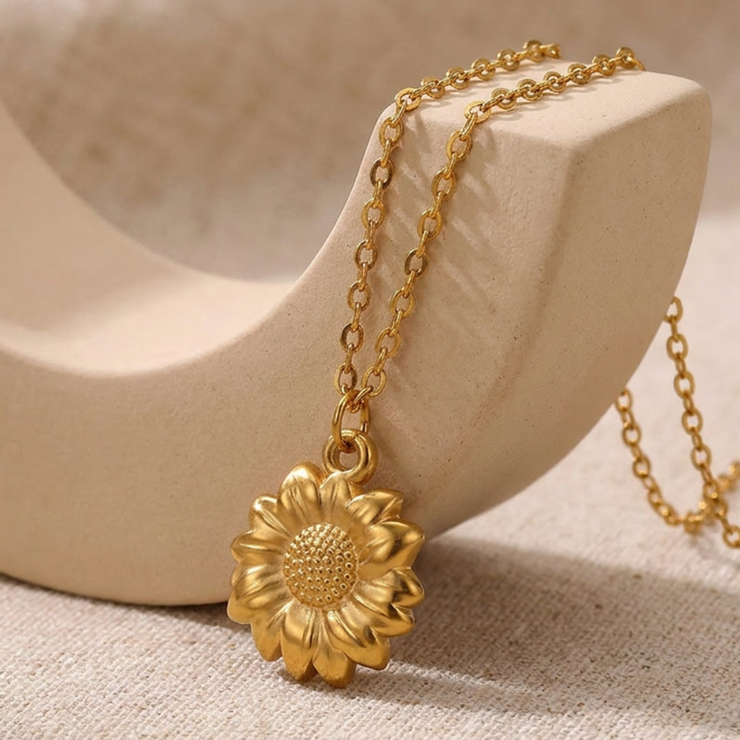 FREE Today: Everyday Floral Petal Bloom Pendant Polished  Cable Stainless Steel Chain Necklace - image 3