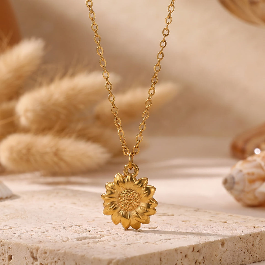 HilalHaven Everyday Floral Petal Bloom Pendant Polished  Cable Stainless Steel Chain Necklace - Everyday Floral Necklace - image 5