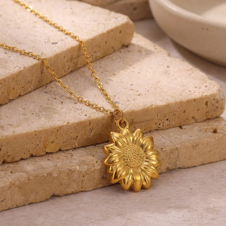 HilalHaven Everyday Floral Petal Bloom Pendant Polished  Cable Stainless Steel Chain Necklace - image 6