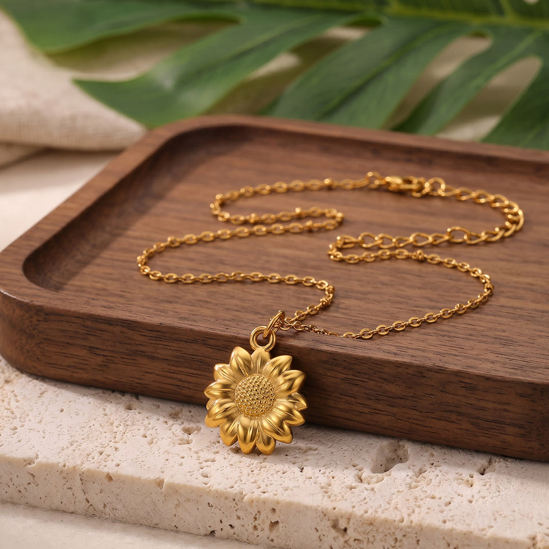 HilalHaven Everyday Floral Petal Bloom Pendant Polished  Cable Stainless Steel Chain Necklace - image 2
