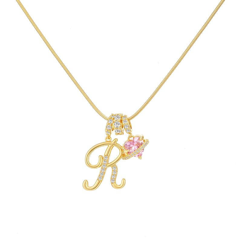 HilalHaven Ornate Cursive Initial with Heart Charm Minimal Snake‑Chain Necklace - R - image 19