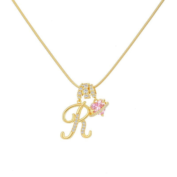 HilalHaven Ornate Cursive Initial with Heart Charm Minimal Snake‑Chain Necklace - R - image 19