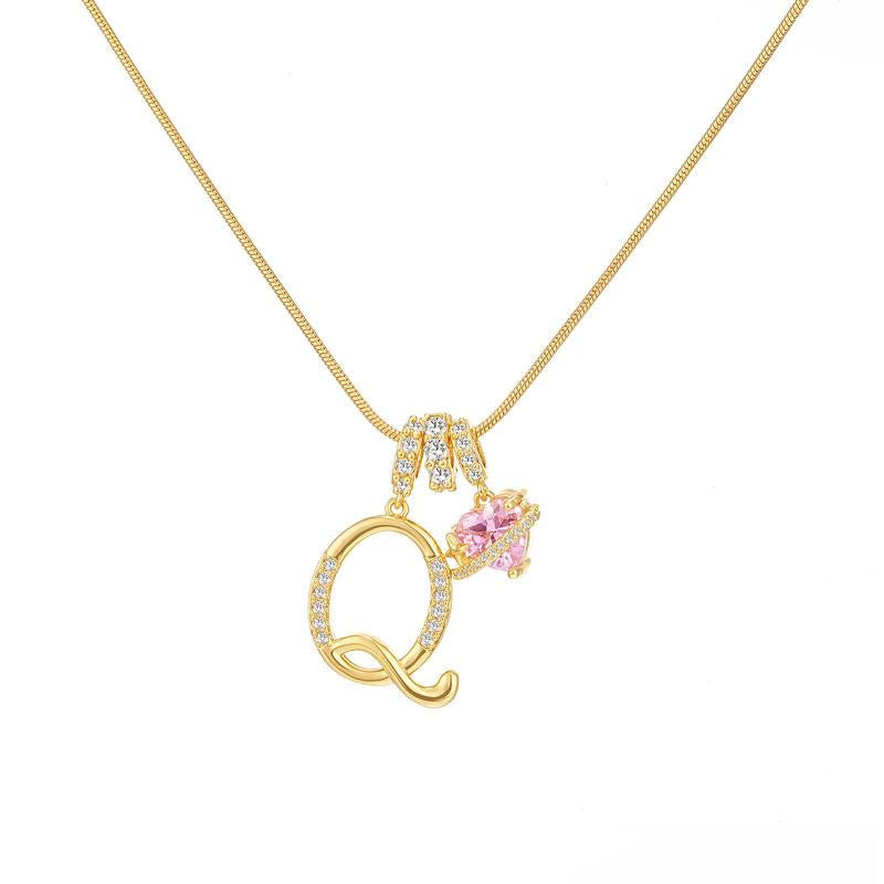 HilalHaven Ornate Cursive Initial with Heart Charm Minimal Snake‑Chain Necklace - Q - image 18