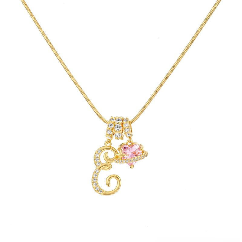 HilalHaven Ornate Cursive Initial with Heart Charm Minimal Snake‑Chain Necklace - E - image 6