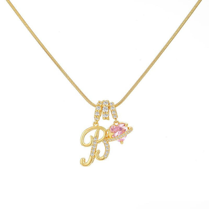 HilalHaven Ornate Cursive Initial with Heart Charm Minimal Snake‑Chain Necklace - B - image 3