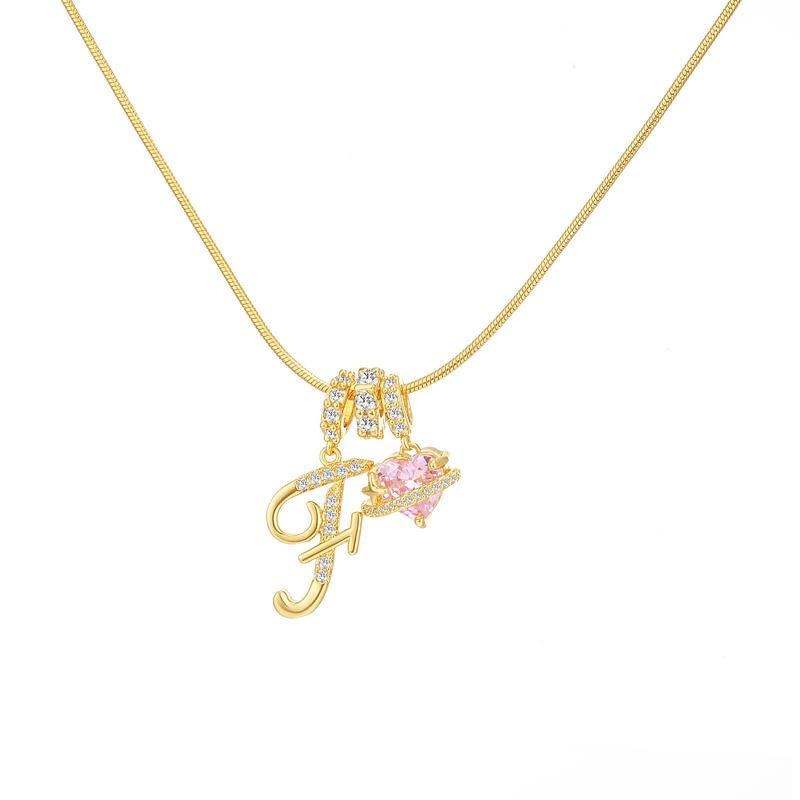 HilalHaven Ornate Cursive Initial with Heart Charm Minimal Snake‑Chain Necklace - F - image 7