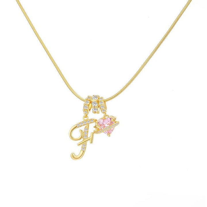 HilalHaven Ornate Cursive Initial with Heart Charm Minimal Snake‑Chain Necklace - F - image 7