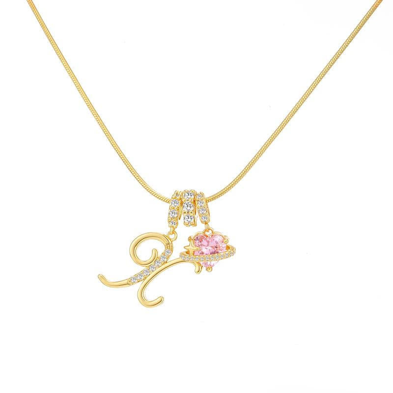 HilalHaven Ornate Cursive Initial with Heart Charm Minimal Snake‑Chain Necklace - X - image 25