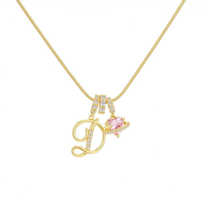 HilalHaven Ornate Cursive Initial with Heart Charm Minimal Snake‑Chain Necklace - D - image 5
