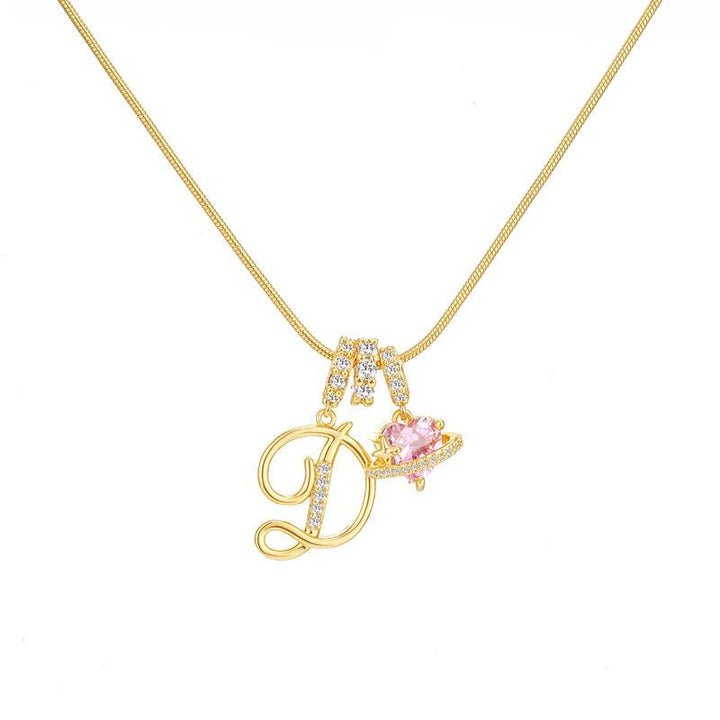 HilalHaven Ornate Cursive Initial with Heart Charm Minimal Snake‑Chain Necklace - D - image 5
