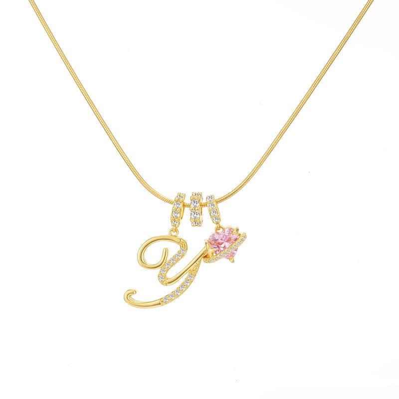 HilalHaven Ornate Cursive Initial with Heart Charm Minimal Snake‑Chain Necklace - Y - image 26