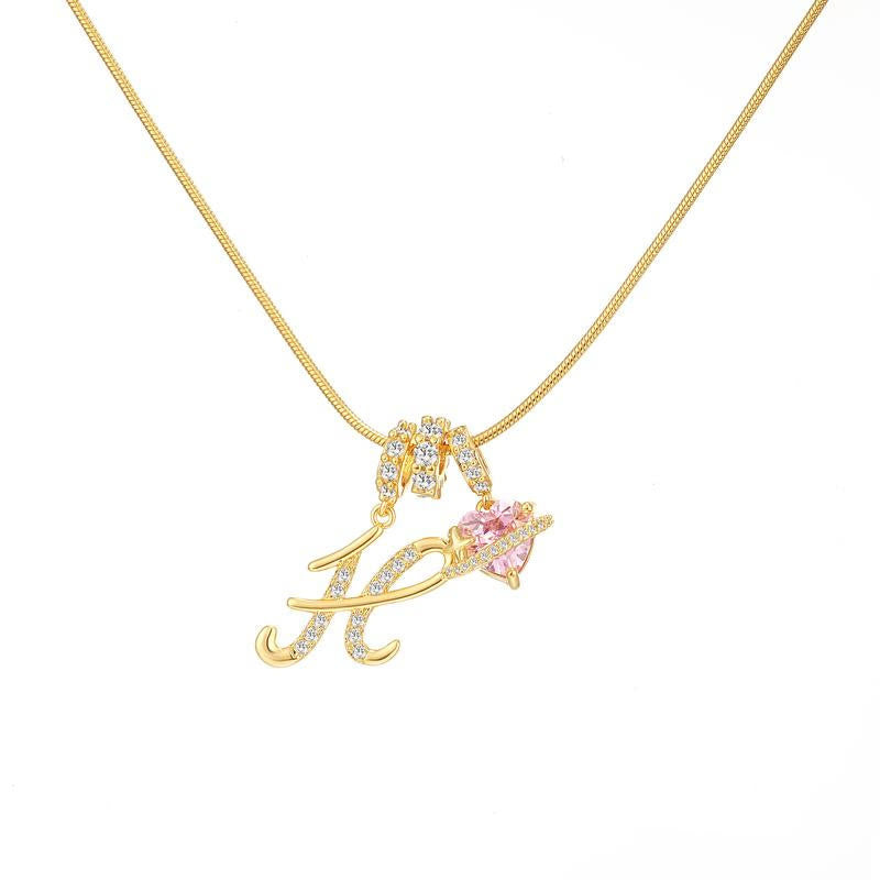 HilalHaven Ornate Cursive Initial with Heart Charm Minimal Snake‑Chain Necklace - H - image 9
